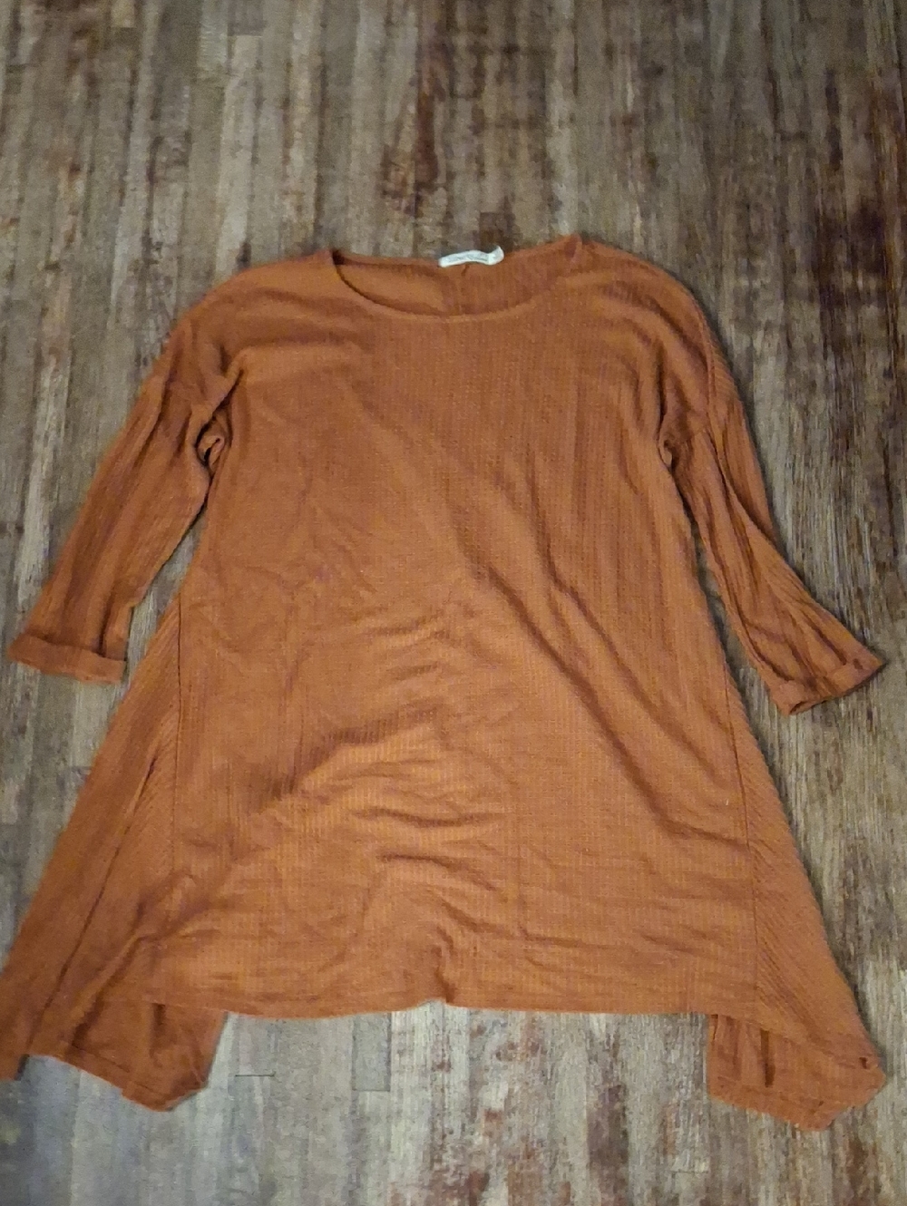 Liberty Love Orange Rust Waffle Knit Tunic Long Sleeve Top